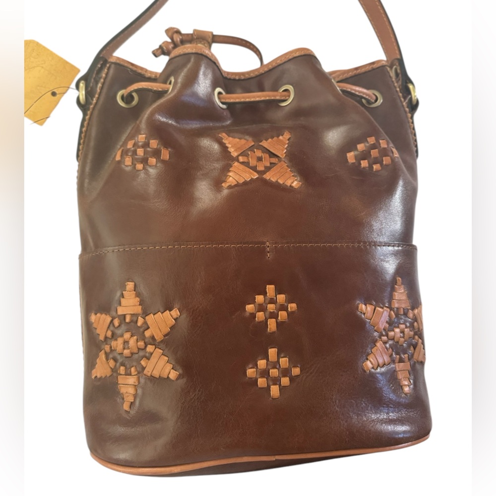 NWT Patricia Nash Brindisi Bucket Leather Bag Crossbody Purse Cognac Distressed - Picture 2 of 15